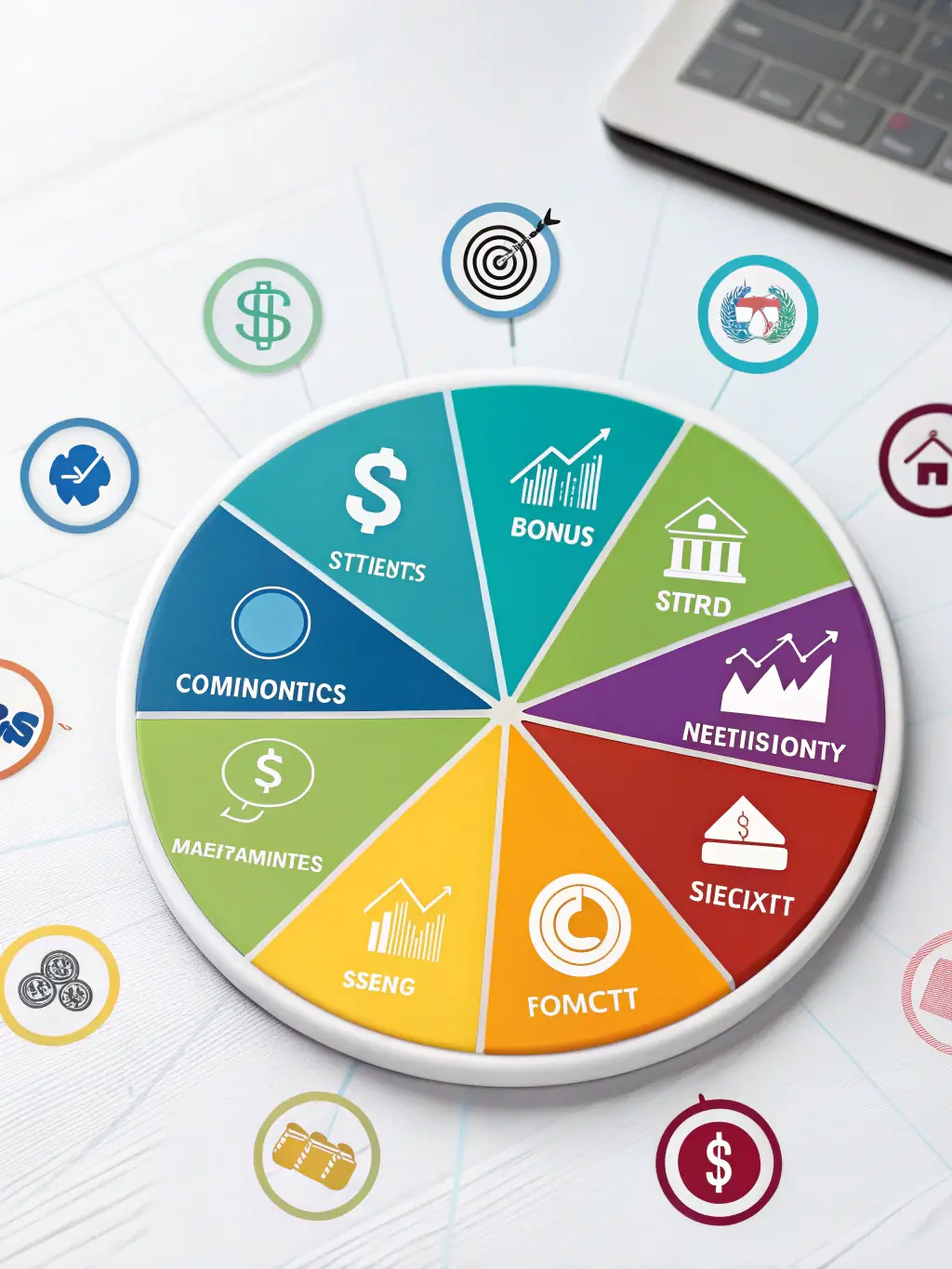 A pie chart depicting the distribution of a user's assets across different cryptocurrencies and investment opportunities within the BBTSOCIALFI3 platform, using vibrant colors and clear labeling.
